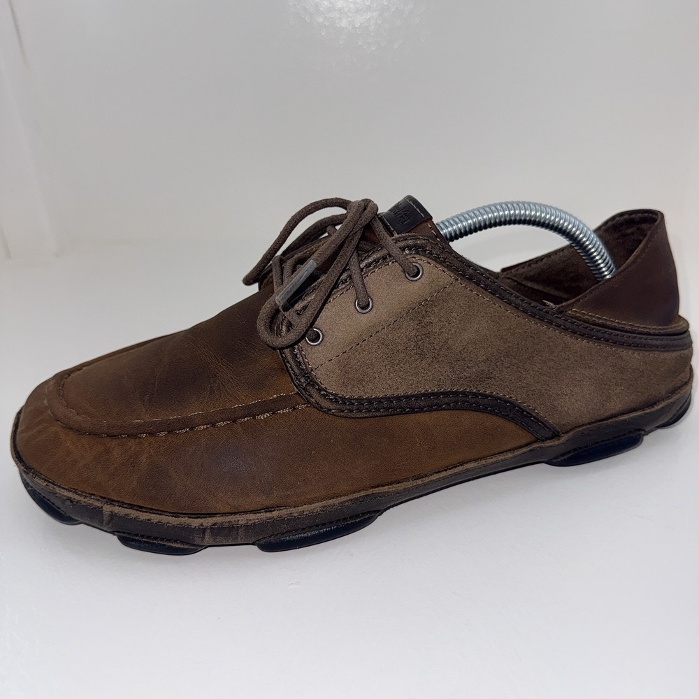 OluKai Kupa'a Leather Suede Shoes Men's Size 10 Brown Lace Up Convertible Heel